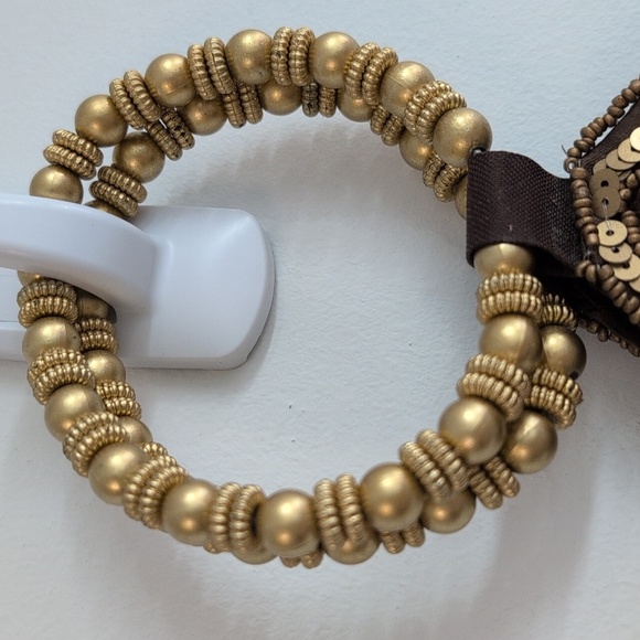 Brown and Gold Embroidered Wristlet with Beaded Ring Handle - Phone Case - Picture 6 of 8